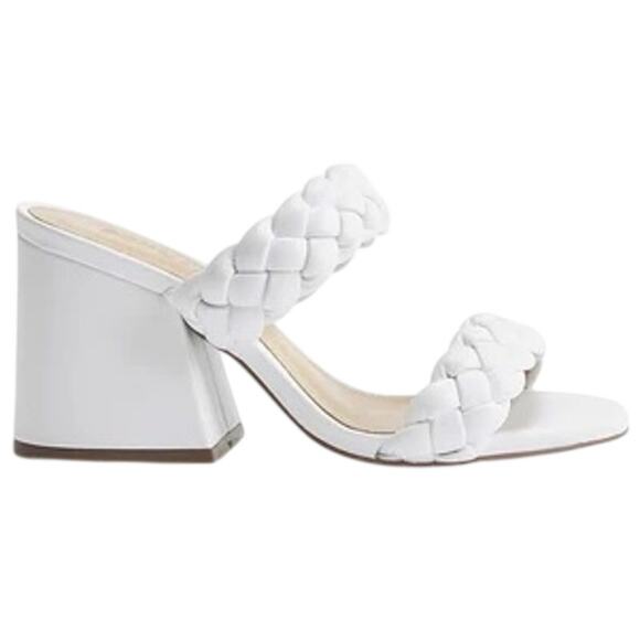 SCHUTZ Shoes - SCHUTZ Elida Braided Leather Block Heel Slide Sandal White 8 GUC